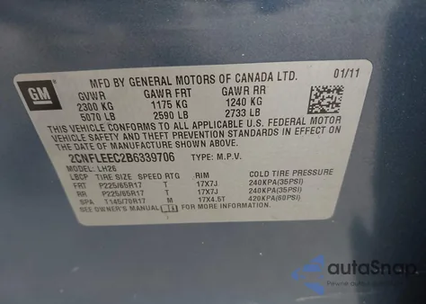 2011 Chevrolet Equinox 1Lt z USA, uszkodzony, nr VIN 2CNFLEEC2B6339706